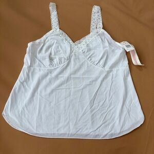Vintage Shadowline Womens White Nylon Lace Trim Camisole Top Size 44 22014X NWT